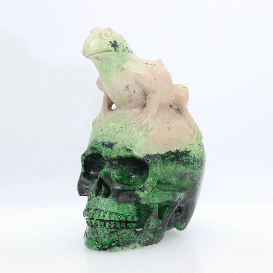 3.9" 1030g Epidote Jasper Carved Frog Crystal Skull,crystal Healing Reality Az77