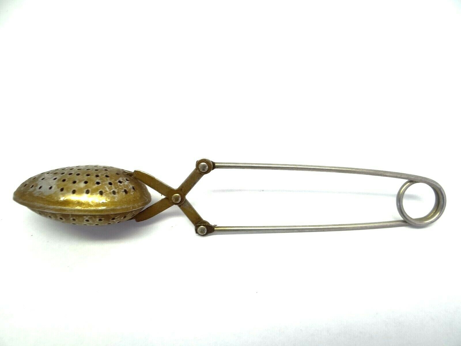 Vintage Old Accordion Style Spring Tea Ball Strainer Steeper Tongs Spoon Kitchen