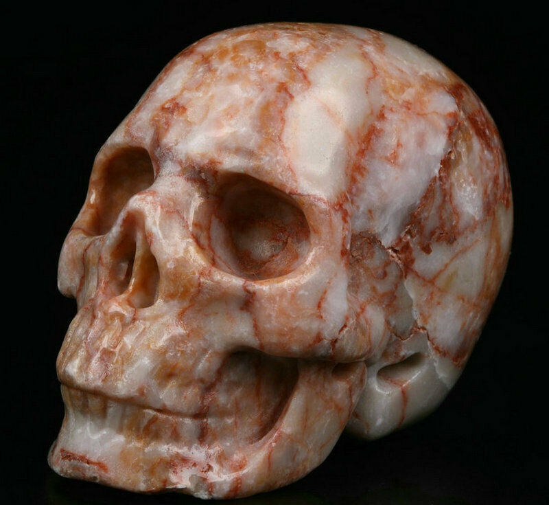 1.9" Red Network Jasper Carved Crystal Skull, Realistic, Crystal Healing