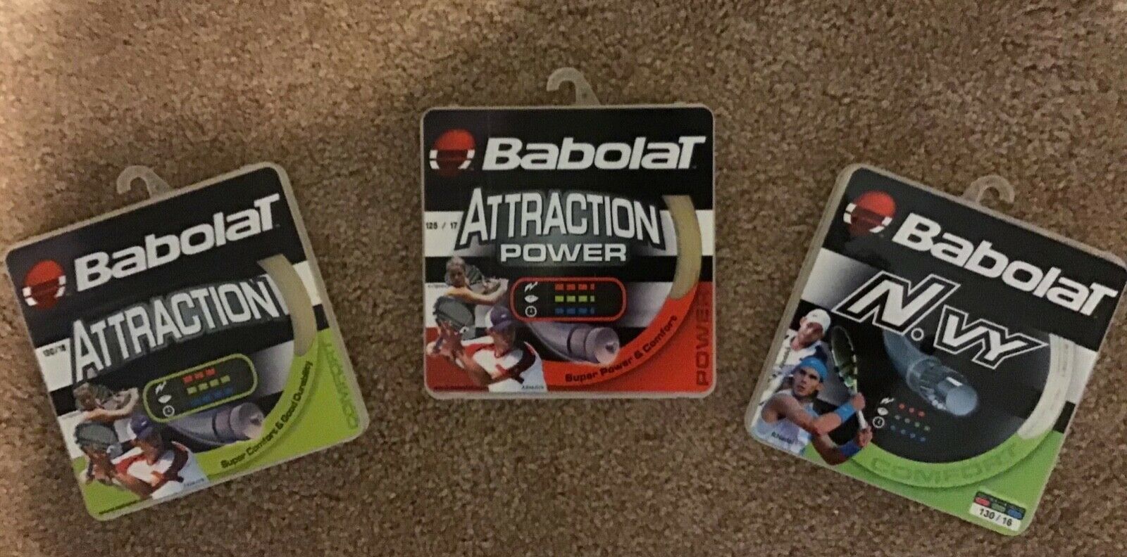 Three Sets Babolat Attraction & N.vy 16 Gauge Synthetic Gut Tennis String