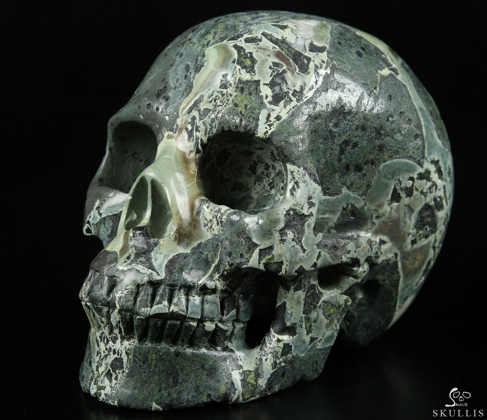 5.0" Camouflage Jasper Carved Crystal Skull, Realistic, Crystal Healing