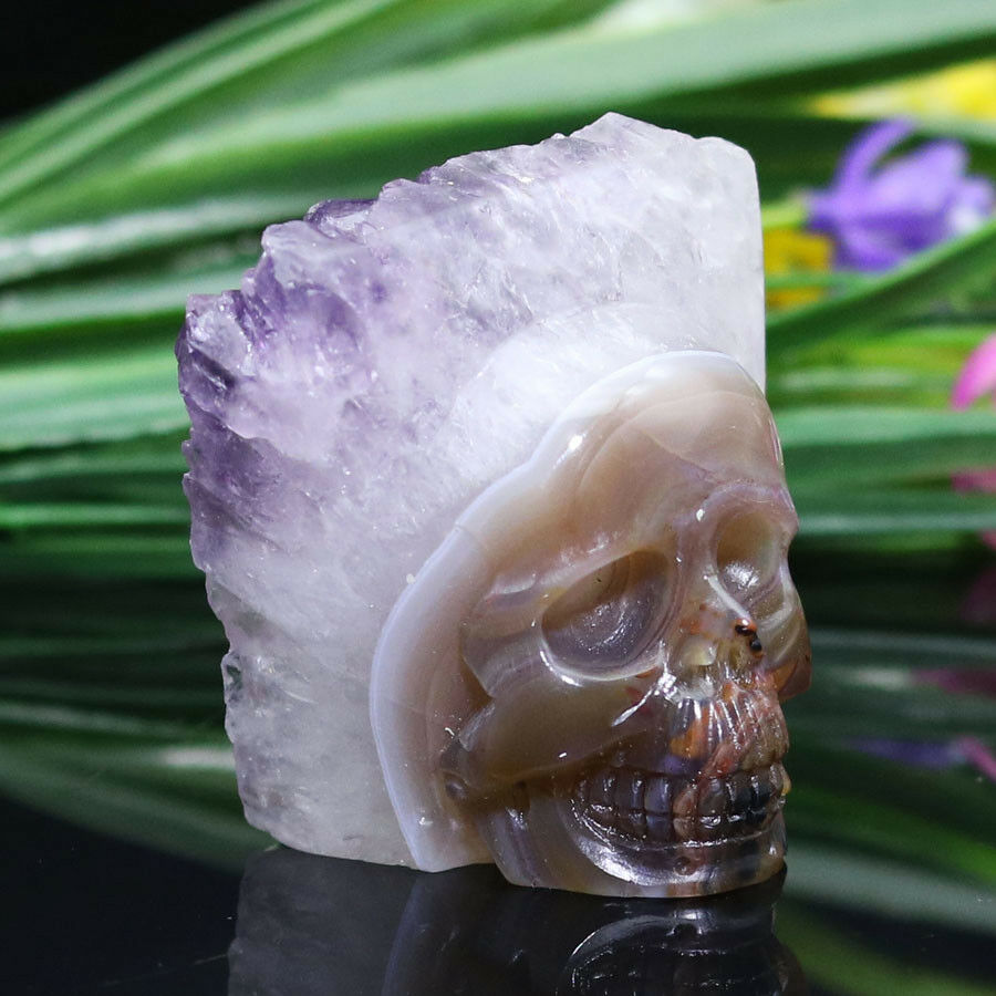 1.54"amethyst Geode Agate Carved Crystal Skull, Realistic,crystal Healing,tb46