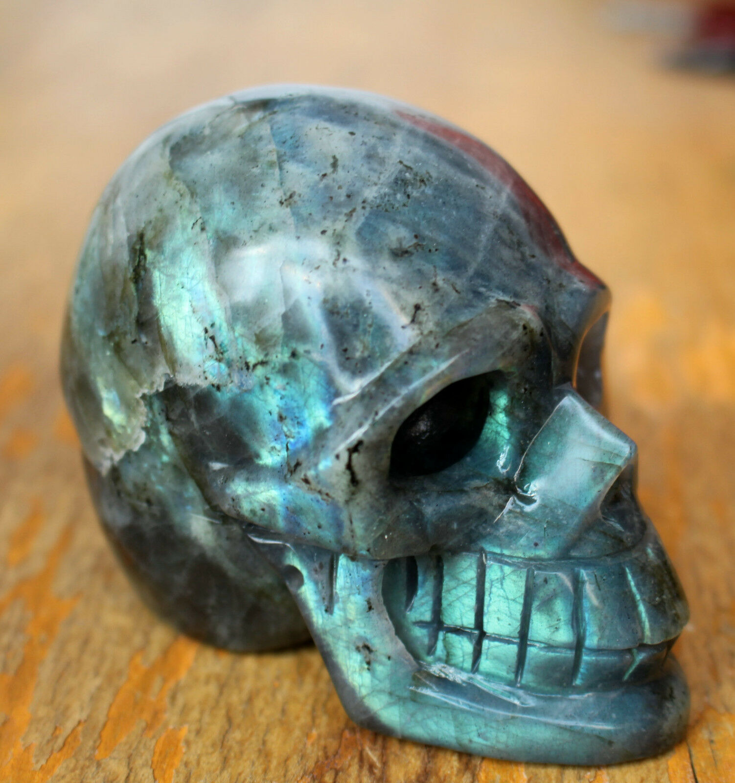 490g Natural Flash  Labradorite Great Shine / Fire  Carved Skull Healing