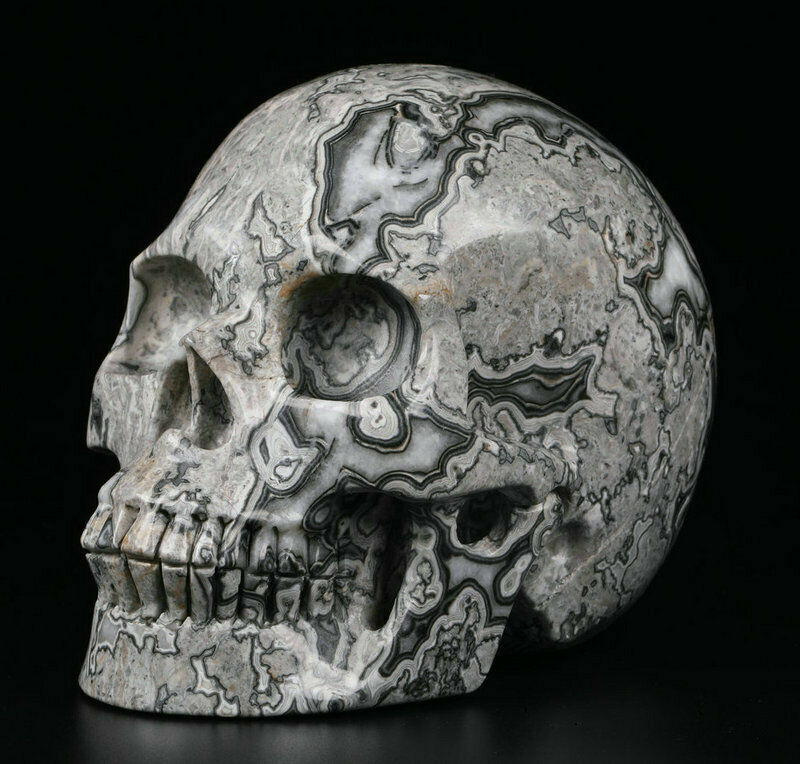 Huge 5.0" Picasso Jasper Carved Crystal Skull, Realistic, Crystal Healing