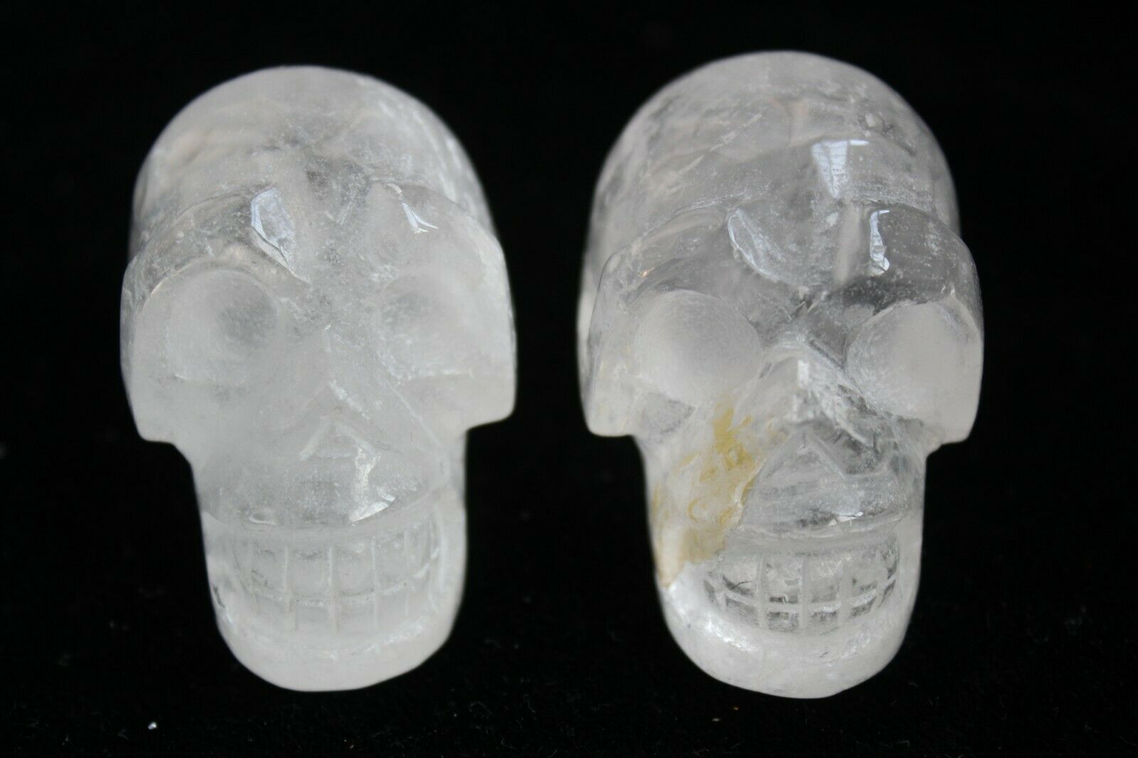 2 Natural Transparent Clear Quartz Crystal Carves Skull Healing J26 279g