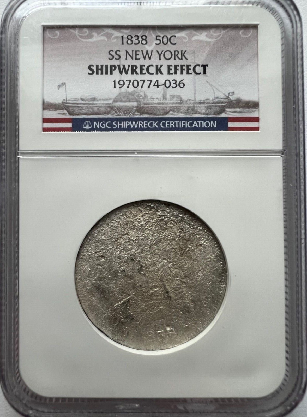 Ss New York 1838 Shipwreck Effect Capped Bust Half Dollar  Sunken Treasure Coin